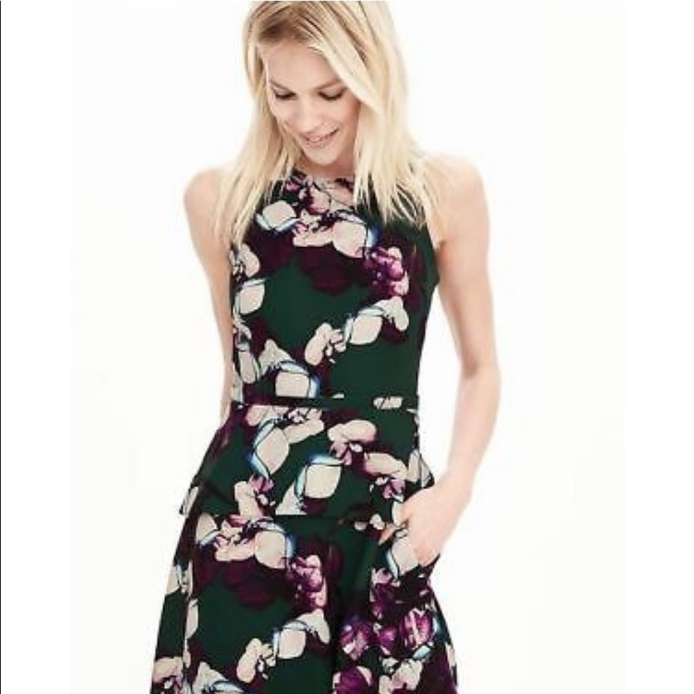 Banana republic floral green peplum dress NWT